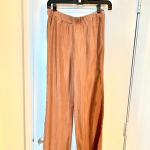Amour Vert Silk Pants in subtle clay color. Long inseam.